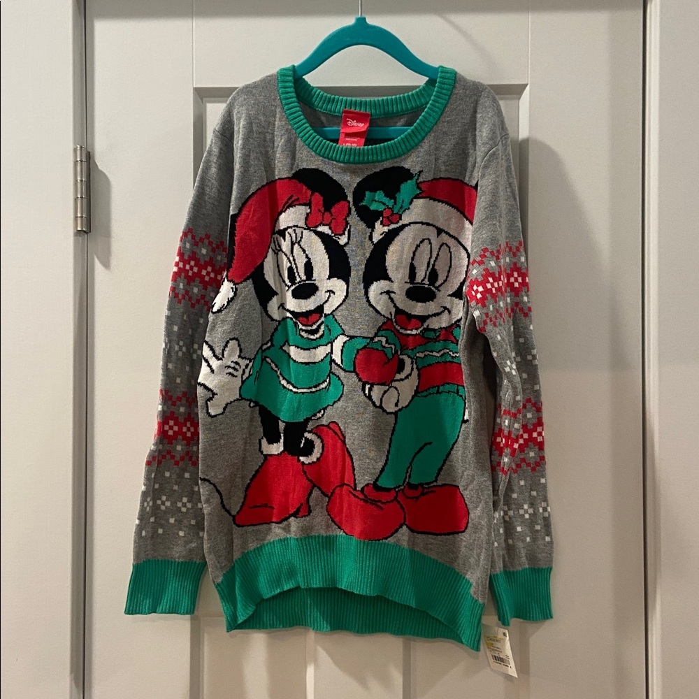 Disney Minnie and Mickey holiday sweater girls Large 10/12 NWT